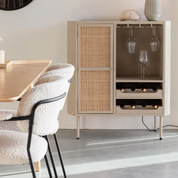 Beige Wijnkast Met Rotan 5 Beige Wijnkast Met Rotan - Afbeelding 3