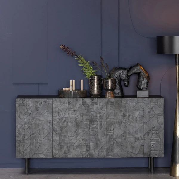 BePureHome Zwart Dressoir Houtsnijwerk 10 BePureHome Zwart Dressoir Houtsnijwerk - Afbeelding 8