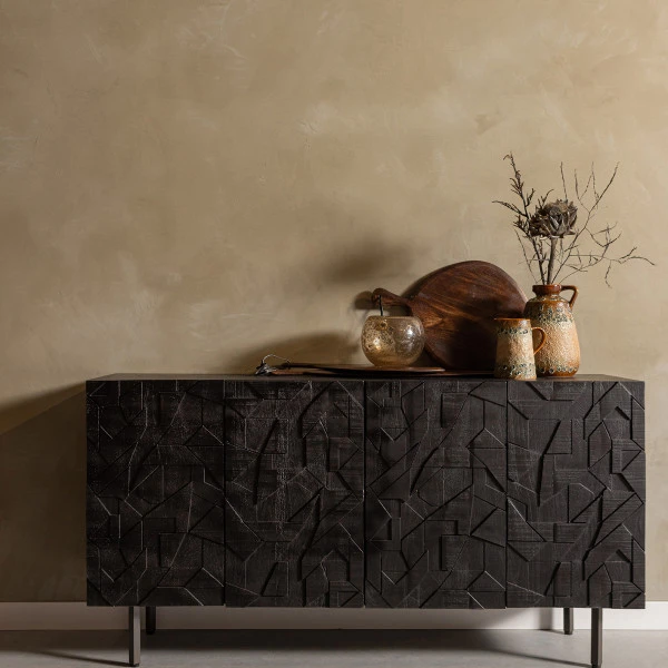BePureHome Zwart Dressoir Houtsnijwerk 12 BePureHome Zwart Dressoir Houtsnijwerk - Afbeelding 10