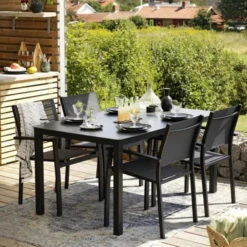 Brafab Tuintafel Aluminium En Glas -Zuiver Verkoop brafab rana tuintafel zwart aluminium en glas 150 cm 04 1