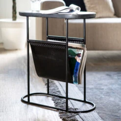 Ovale Bijzettafel Zwart Marmer