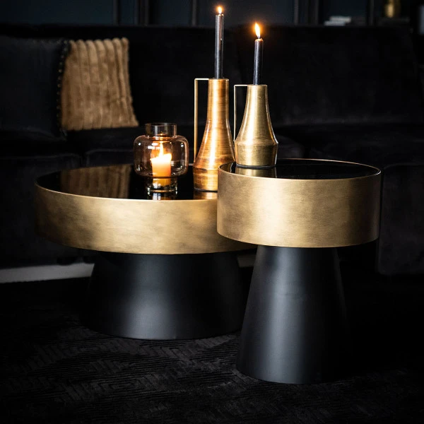 Ronde Bijzettafel Zwart Met Goud 4 Ronde Bijzettafel Zwart Met Goud - Afbeelding 2