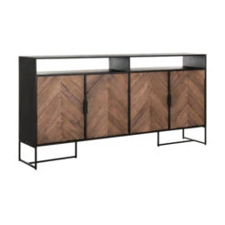 Visgraat Dressoir Zwart Teak -Zuiver Verkoop dressoir met visgraat patroon 4 deuren dtp home criss cross 02