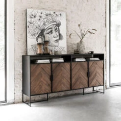 Visgraat Dressoir Zwart Teak -Zuiver Verkoop dressoir met visgraat patroon 4 deuren dtp home criss cross 06