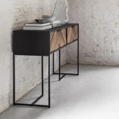 Sidetable Zwart Met Visgraat Patroon -Zuiver Verkoop dtp home criss cross sidetable zwart met visgraat patroon 05