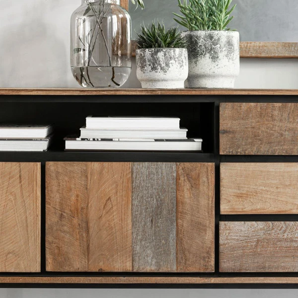 Hoog Dressoir Teak Hout 200 Cm 9 Hoog Dressoir Teak Hout 200 Cm - Afbeelding 7