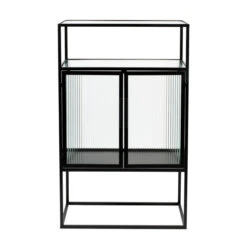 Ribbelglas Kastje Zwart Staal -Zuiver Verkoop dutchbone boli ribbelglas wandkastje 001