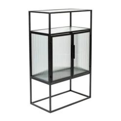 Ribbelglas Kastje Zwart Staal -Zuiver Verkoop dutchbone boli ribbelglas wandkastje 002