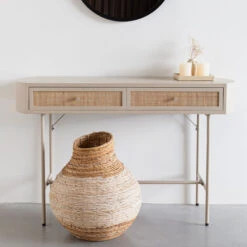 Beige Sidetable Met Rotan -Zuiver Verkoop dutchbone lina houten wandtafeltje walnoot 06
