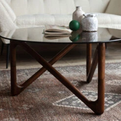 Ronde Salontafel Hout En Glas -Zuiver Verkoop dutchbone naia ronde salontafel glas 05