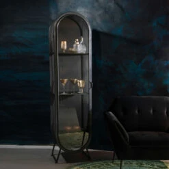 Vitrinekast Ovaal Zwart Staal -Zuiver Verkoop dutchbone oval ovale vitrine zwart metaal 02