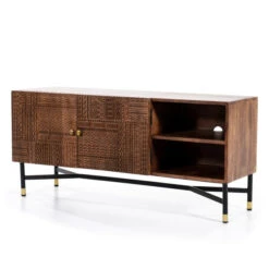 Tv-meubel Mangohout Met Houtsnijwerk -Zuiver Verkoop eleonora isa tv meubel mangohout met houtsnijwerk 03