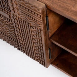 Tv-meubel Mangohout Met Houtsnijwerk -Zuiver Verkoop eleonora isa tv meubel mangohout met houtsnijwerk 05