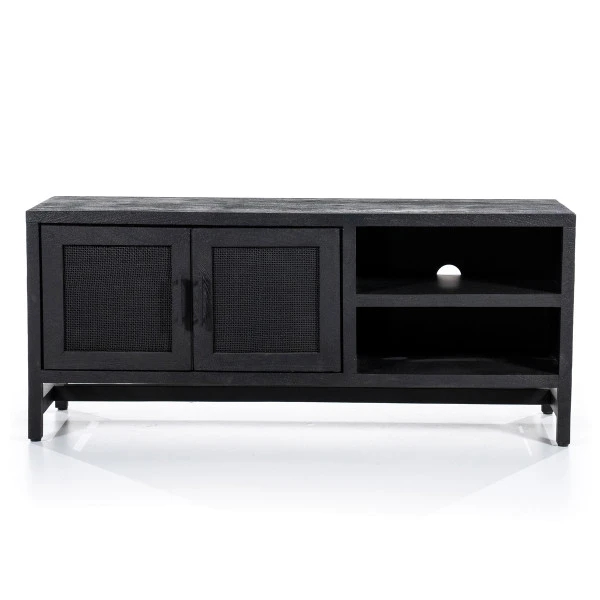 Zwart Tv-meubel Met Rotan Webbing 3 Zwart Tv-meubel Met Rotan Webbing