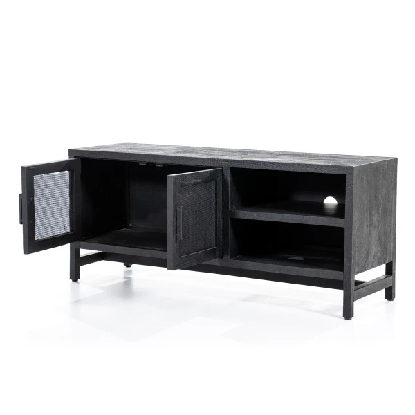 Zwart Tv-meubel Met Rotan Webbing 5 Zwart Tv-meubel Met Rotan Webbing - Afbeelding 3