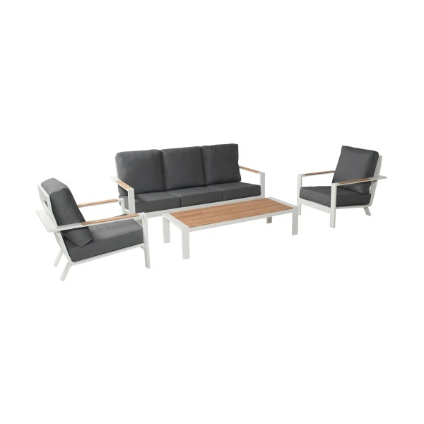 Luxe Loungeset Wit Met Hout (excl. Tafel) 3 Luxe Loungeset Wit Met Hout (excl. Tafel)