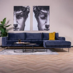 Hoekbank Fluweel -Zuiver Verkoop hoekbank blauw fluweel hoek rechts bodio dax 01 1 2