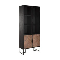 Zwarte Vitrinekast Visgraat -Zuiver Verkoop hoge visgraad vitrinekast dtp home criss cross 02