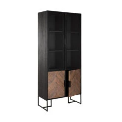 Zwarte Vitrinekast Visgraat -Zuiver Verkoop hoge visgraad vitrinekast dtp home criss cross 03