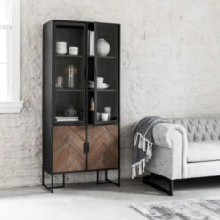 Zwarte Vitrinekast Visgraat -Zuiver Verkoop hoge visgraad vitrinekast dtp home criss cross 05