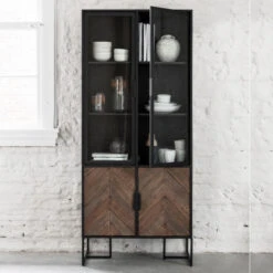 Zwarte Vitrinekast Visgraat -Zuiver Verkoop hoge visgraad vitrinekast dtp home criss cross 06