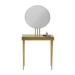 Gouden Kaptafel Met Ronde Spiegel -Zuiver Verkoop kare design curve gouden kaptafel met ronde spiegel 01