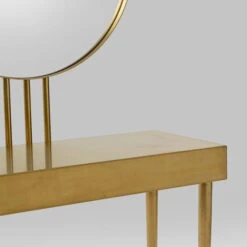 Gouden Kaptafel Met Ronde Spiegel -Zuiver Verkoop kare design curve gouden kaptafel met ronde spiegel 07