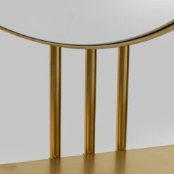 Gouden Kaptafel Met Ronde Spiegel -Zuiver Verkoop kare design curve gouden kaptafel met ronde spiegel 08