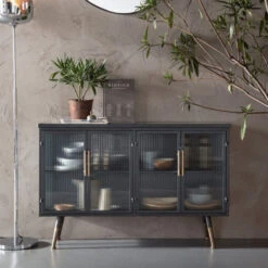 Dressoir Zwart Met Ribbelglas -Zuiver Verkoop kare design gomera dressoir zwart met koper 01