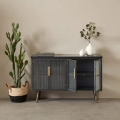 Dressoir Zwart Met Ribbelglas -Zuiver Verkoop kare design gomera dressoir zwart met ribbelglas 03