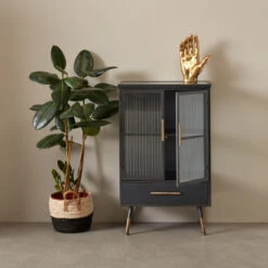 Wandkast Zwart Met Ribbelglas -Zuiver Verkoop kare design gomera wandkast zwart met ribbelglas 04