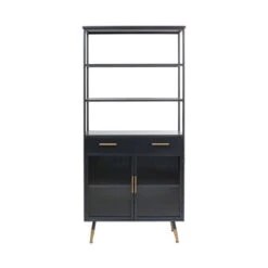 Zwarte Stellingkast Ribbelglas -Zuiver Verkoop kare design gomera zwarte stellingkast ribbelglas 01