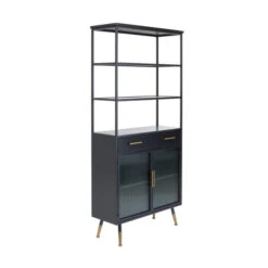 Zwarte Stellingkast Ribbelglas -Zuiver Verkoop kare design gomera zwarte stellingkast ribbelglas 02