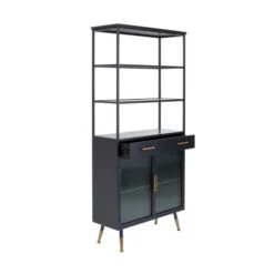 Zwarte Stellingkast Ribbelglas -Zuiver Verkoop kare design gomera zwarte stellingkast ribbelglas 07