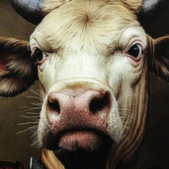 Glas Schilderij 120x120 -Zuiver Verkoop kare design knight cow glas schilderij 120x120 01