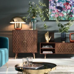 Retro Kastje Mangohout Goud -Zuiver Verkoop kare design muskat mangohouten retrowandkast 10