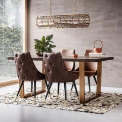 Eettafel Donker Hout Met Goud -Zuiver Verkoop kare design osaka eettafel hout messing poten 01