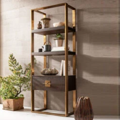 Open Wandkast Messing Met Hout -Zuiver Verkoop kare design osaka open wandkast messing met hout 02