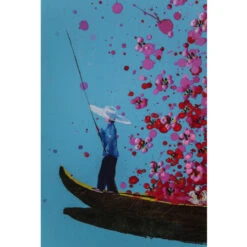 Schilderij -Zuiver Verkoop kare design touched flower boat blue pink schilderij 06