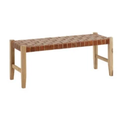 Houten Bankje Met Bruin Leer