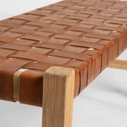 Houten Bankje Met Bruin Leer -Zuiver Verkoop kave home calixta houten bankje met bruin leer 05
