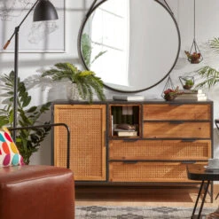 Rotan Webbing Dressoir Zwart Staal -Zuiver Verkoop kave home kyoko metalen dressoir met webbing 01 2