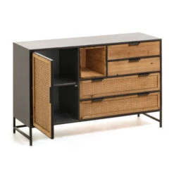 Rotan Webbing Dressoir Zwart Staal -Zuiver Verkoop kave home kyoko metalen dressoir met webbing 02 1