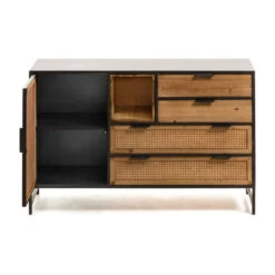 Rotan Webbing Dressoir Zwart Staal -Zuiver Verkoop kave home kyoko metalen dressoir met webbing 04