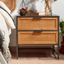 Zwart Nachtkastje Met Webbing -Zuiver Verkoop kave home kyoko zwart nachtkastje met webbing 03 1