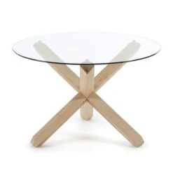 Ronde Tafel Glas Met Eiken -Zuiver Verkoop kave home lotus ronde tafel met glazen blad 01