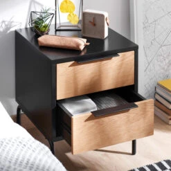 Nachtkastje Zwart Met Eiken -Zuiver Verkoop kave home savoi nachtkastje zwart met eiken 02 1