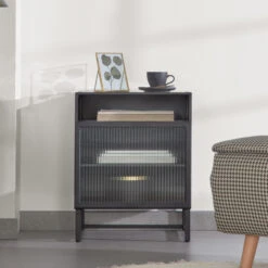 Zwart Nachtkastje Ribbelglas 16 Zwart Nachtkastje Ribbelglas -Zuiver Verkoop kave home trixie zwart nachtkastje ribbelglas 03