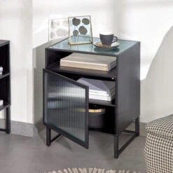 Zwart Nachtkastje Ribbelglas 15 Zwart Nachtkastje Ribbelglas -Zuiver Verkoop kave home trixie zwart nachtkastje ribbelglas 06