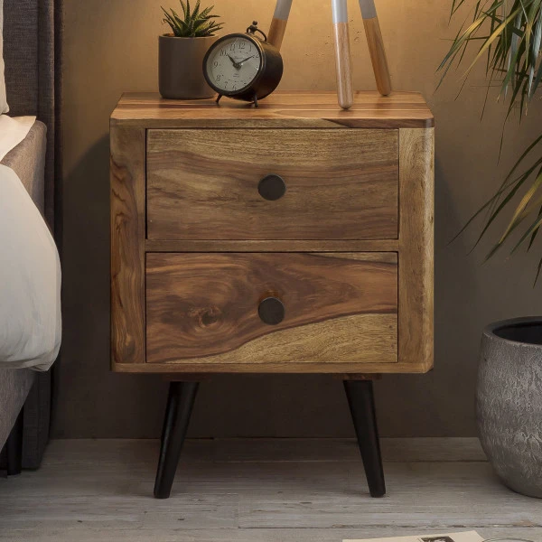 Nachtkastje Van Sheesham Hout 3 Nachtkastje Van Sheesham Hout